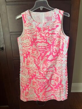 Lilly Pulitzer Neon Pink and White Shell-Print Shift Dress for Kids